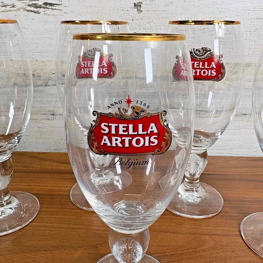 Stella Artois Beer Chalice Ritzenhoff Gold Rimmed Lot of 4 50cl and Lot of 1 40c